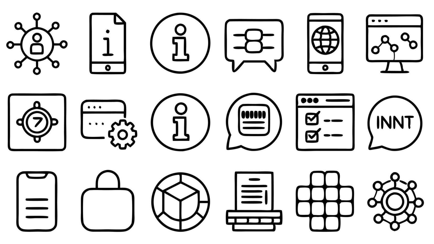 20 information technology icon set, illustration line art vector
