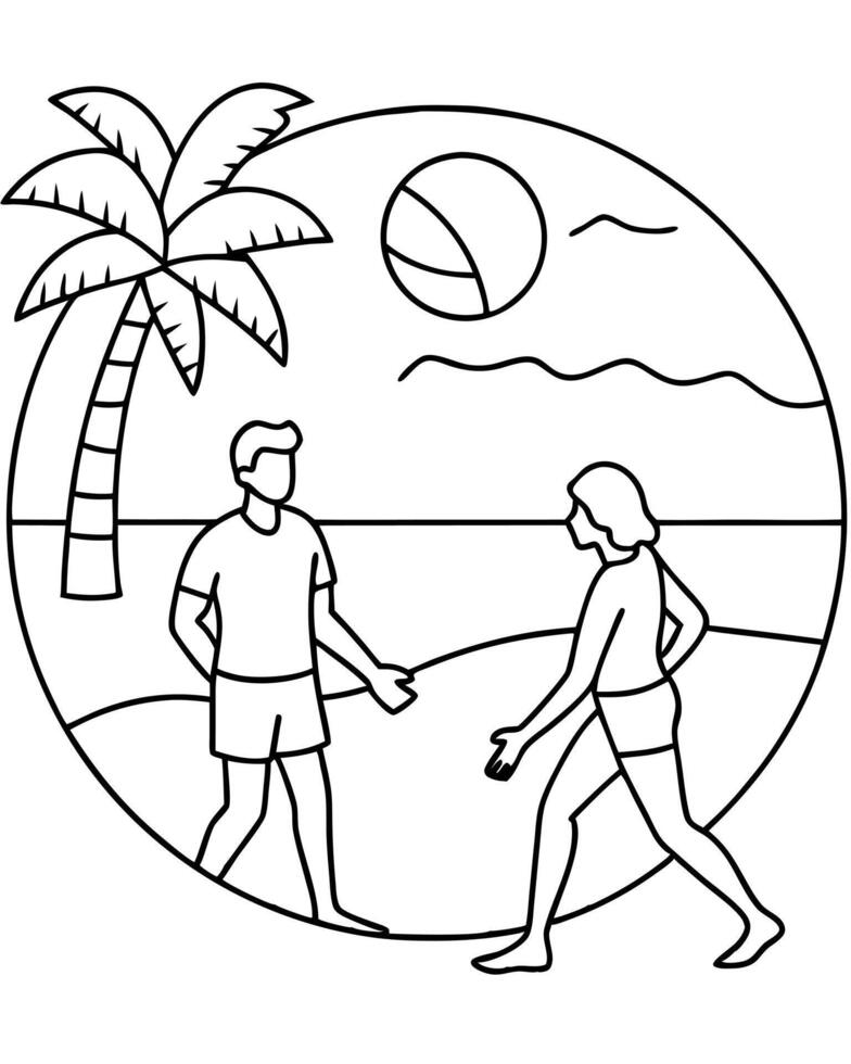 a coloring page of an beach volleyball with no color just black lines, illustration line art vector