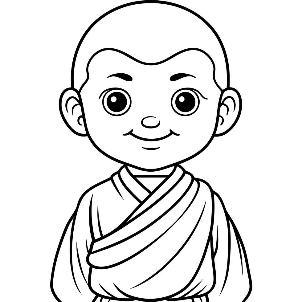 a novice monk, cute, illustration line art vector