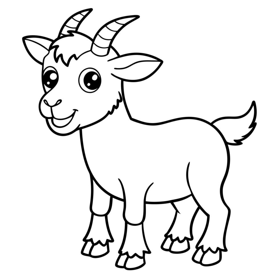 black and white coloring page cartoon goat, illustration line art vector
