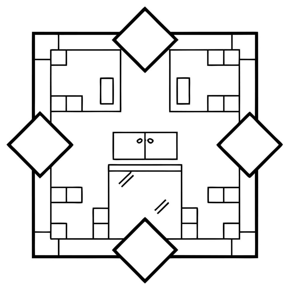 line art of a floor plan with strategic layout elements, illustration line art vector