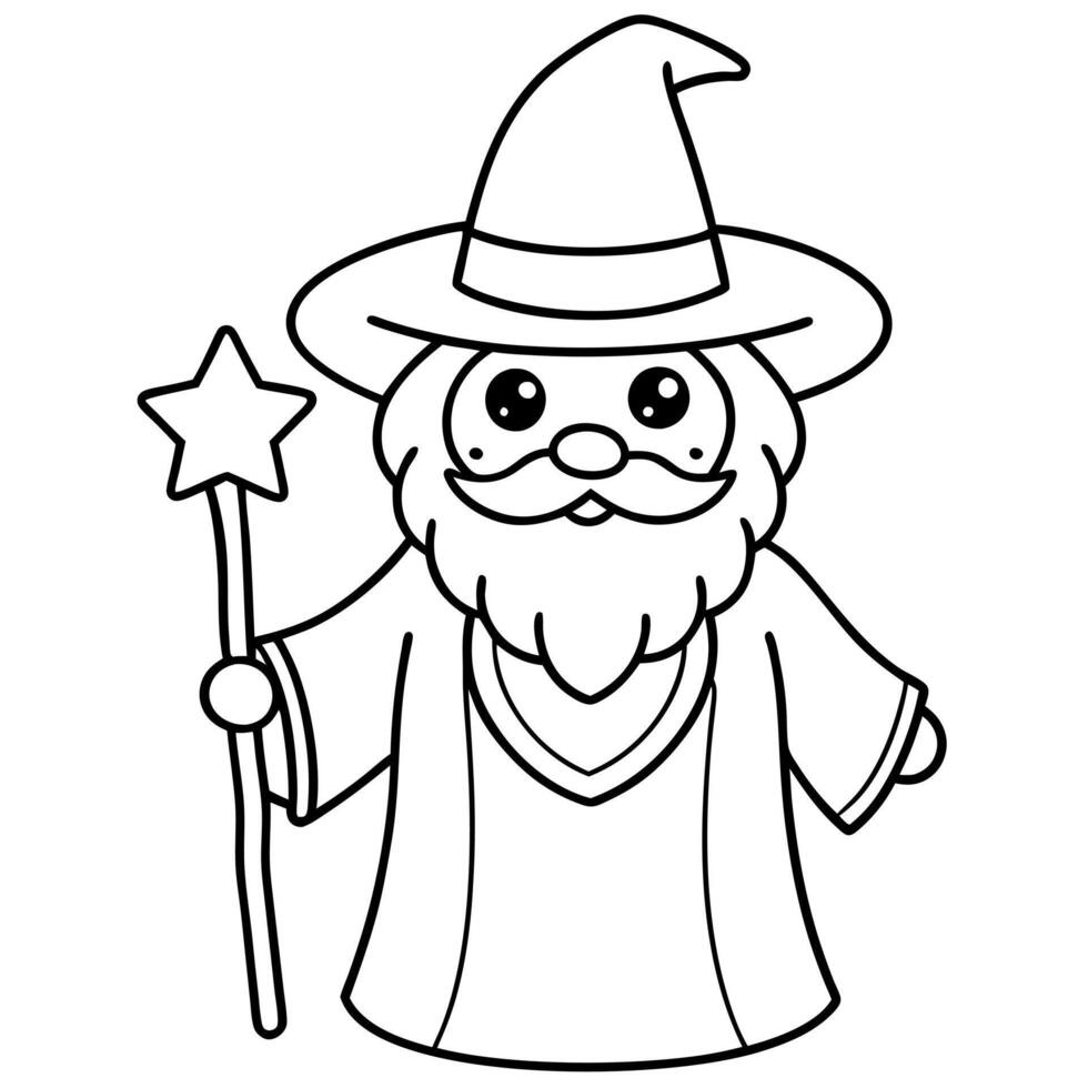 coloring page of cute wizard collection, illustration line art vector