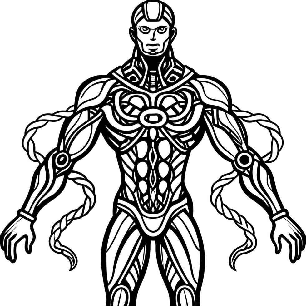 biomechanical tendrils intertwining with the silhouette of a cyborg abstract futuristic texture, vector