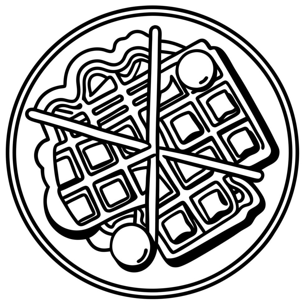 four waffles, each with eggs, bacon, and cheese, arranged in a grid on a black backdrop, vector
