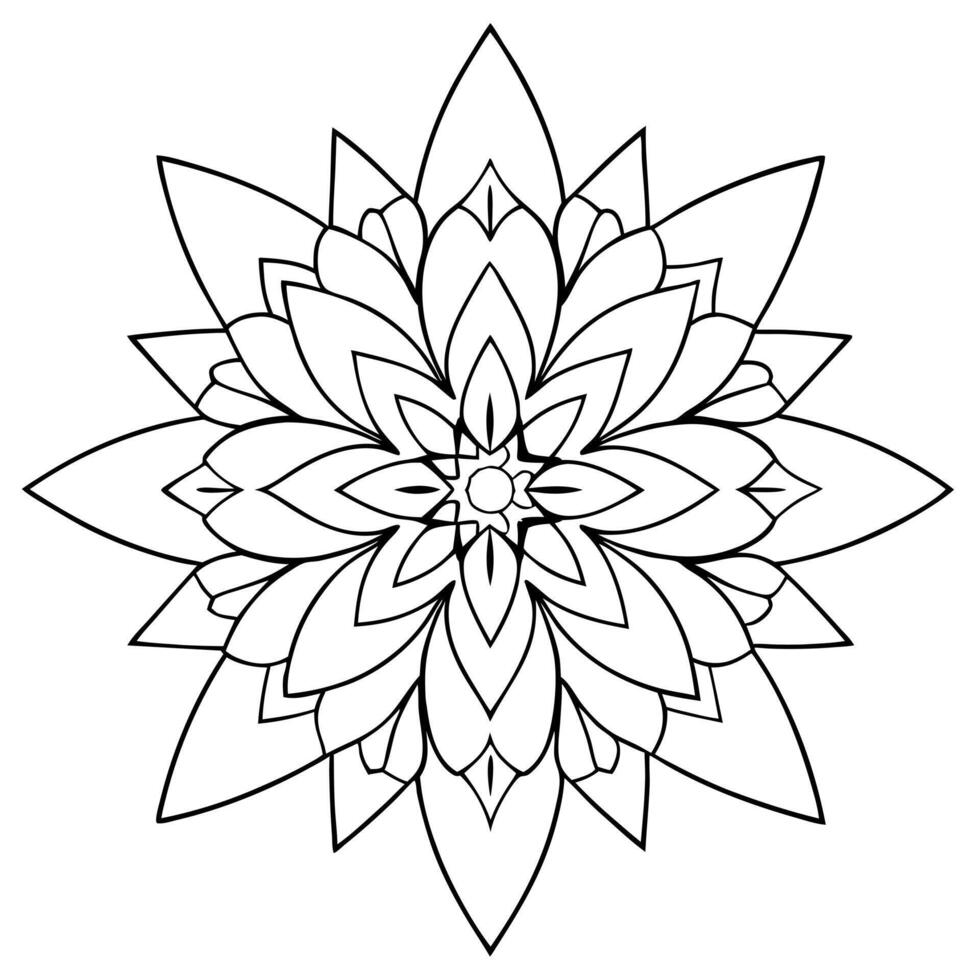 coloring pages for kids, bold line art, a lily-centered mandala with symmetrical geometric shapes, vector