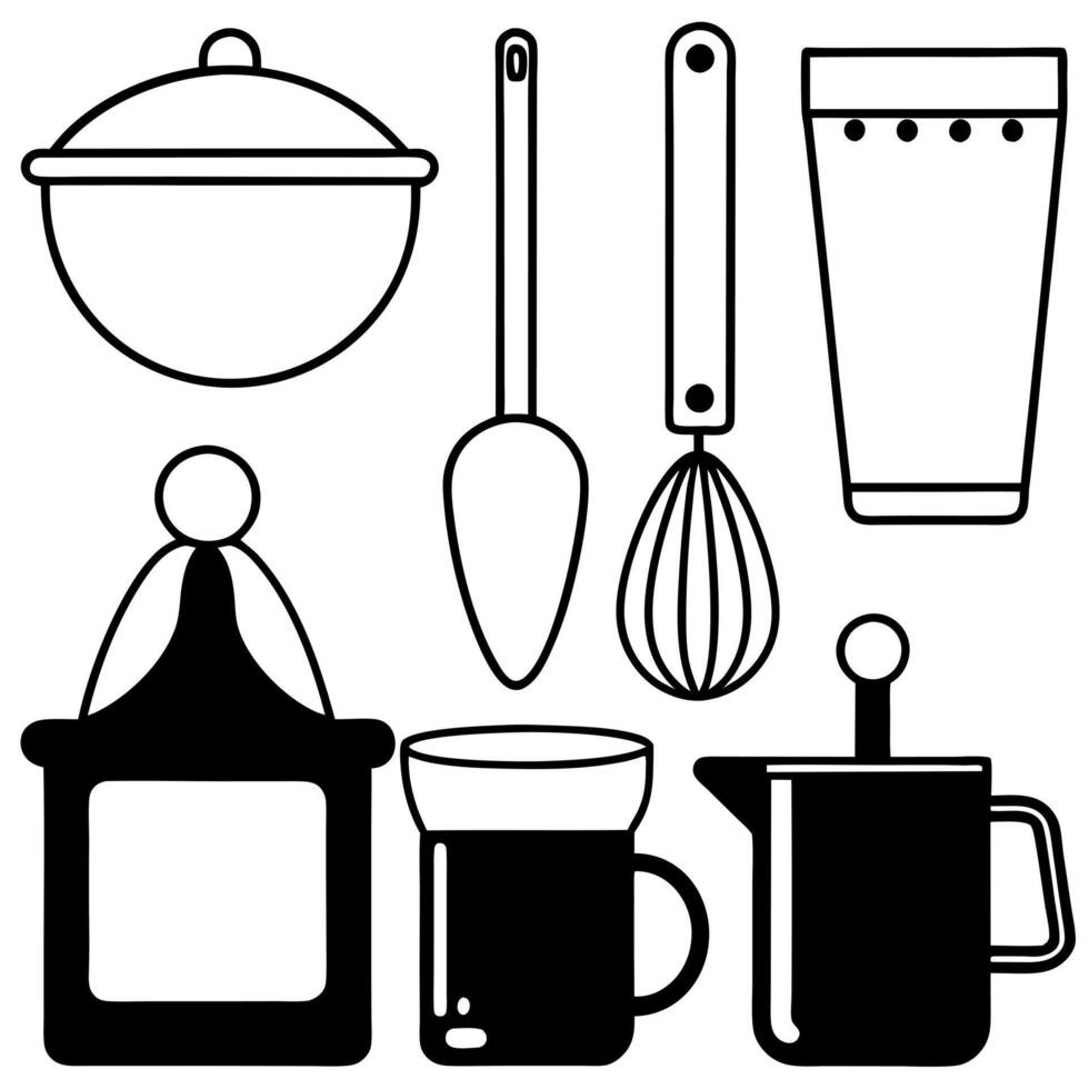 some kitchen tools shilhouette, illustration line art vector