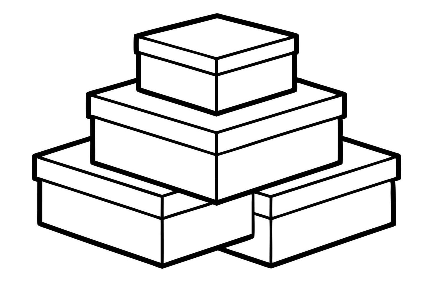 3 boxes stock on top of each other, illustration line art vector