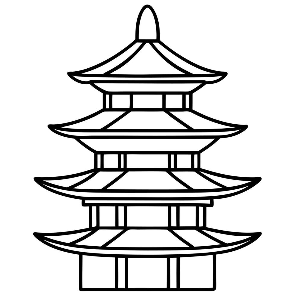 a japanese pagoda, with multiple tiers and a curved roof, illustration line art vector