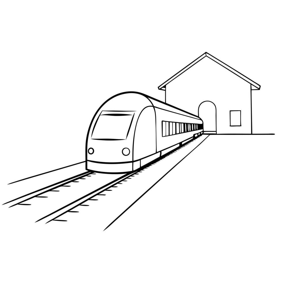 train station railway, illustration line art vector
