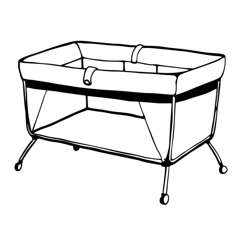 travel cot, illustration line art vector