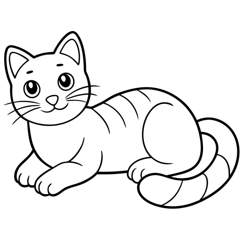 2d, cute cat lying down and looking at the camera, illustration line art vector