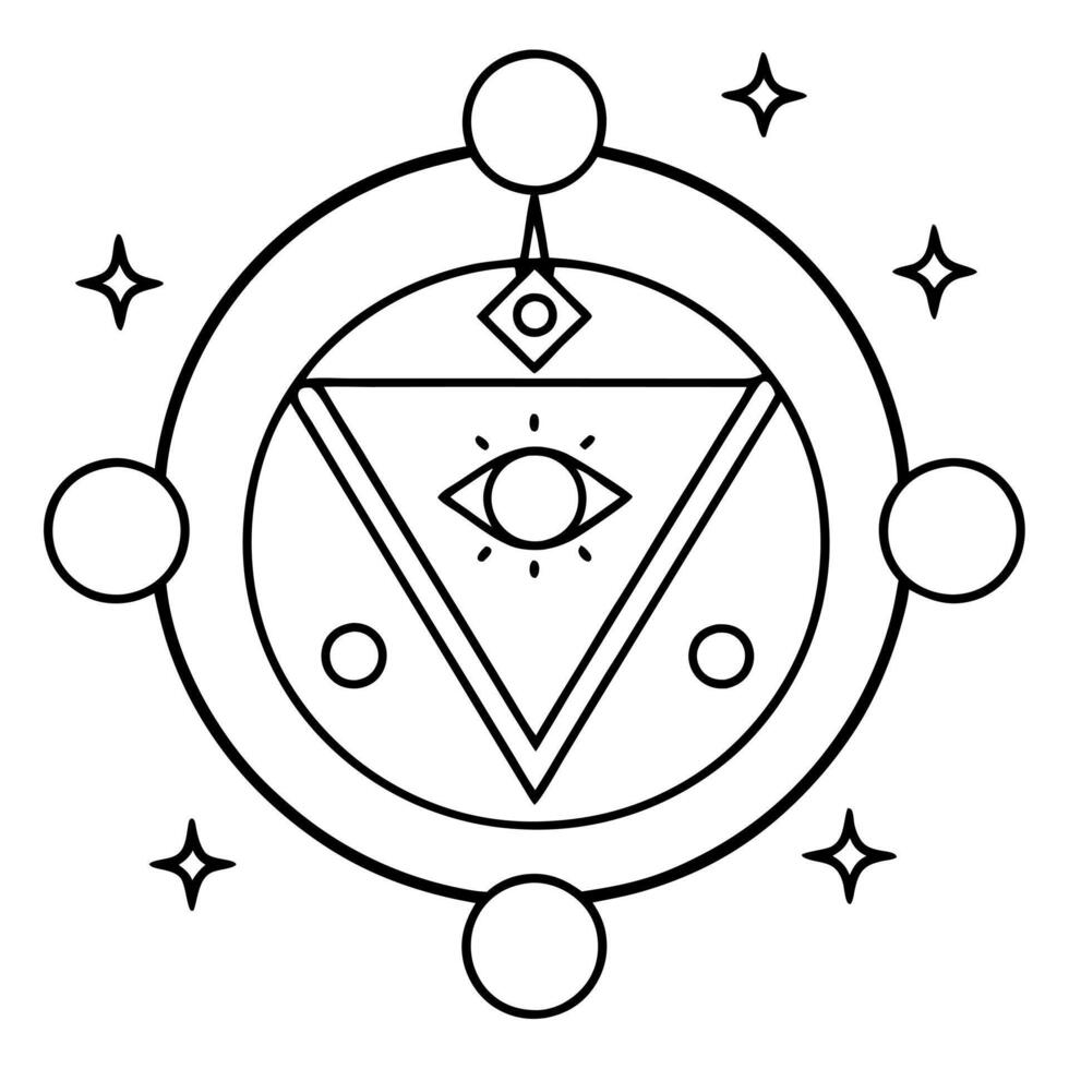 emotional alchemy symbol in a starry universal way, illustration line art vector