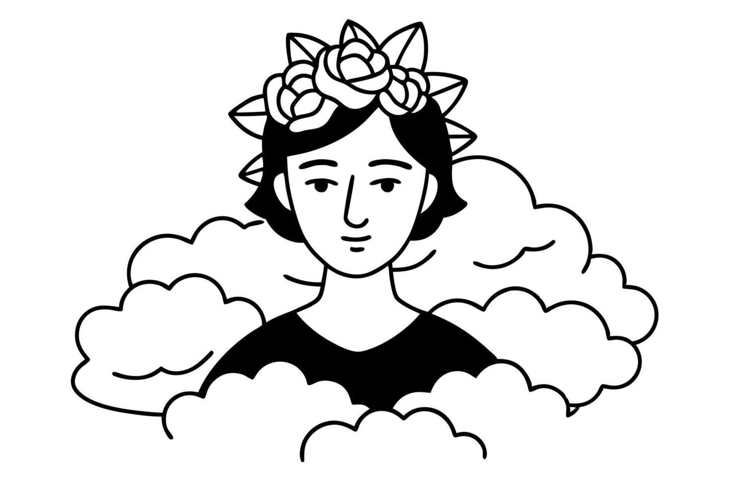 a minimalistic black-and-white illustration featuring a person with short hair, wearing a vector