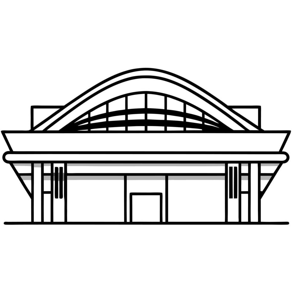 a transportation hub with sleek lines and interconnected structures, illustration line art vector