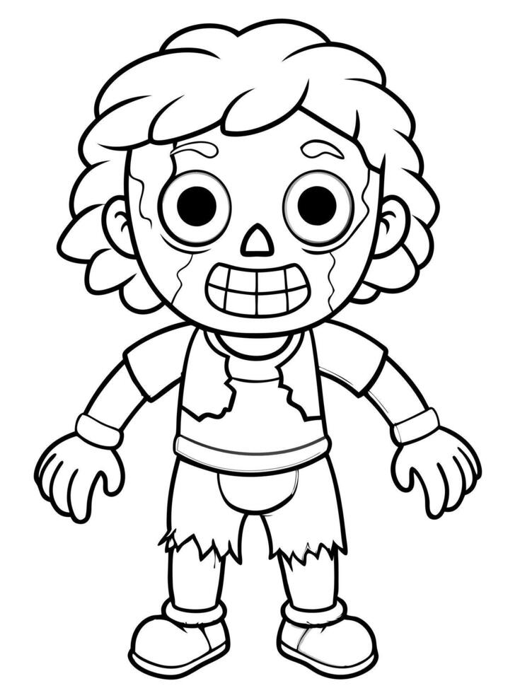 a cute halloween zombie apocalypse, illustration line art vector