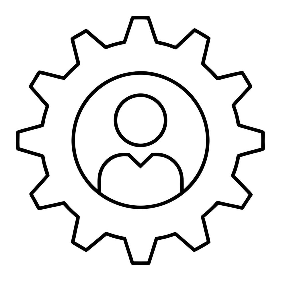 a gear with a person in the center, representing responsibility and strong principles, vector