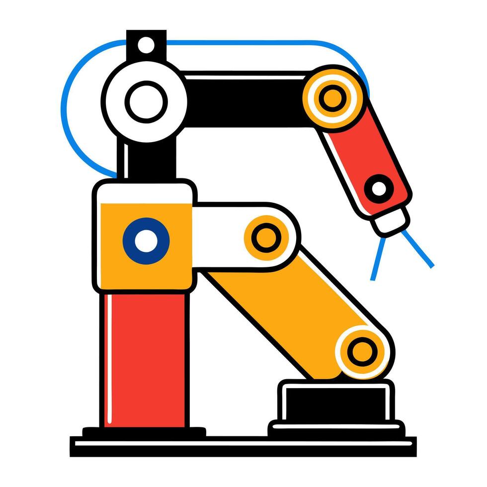 industrial robot manipulator in the form of the letter r, illustration line art vector
