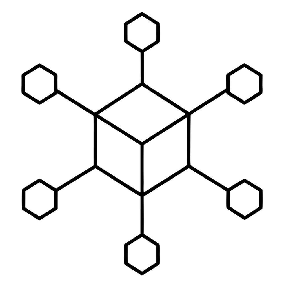 a blockchain network on white background, illustration line art vector