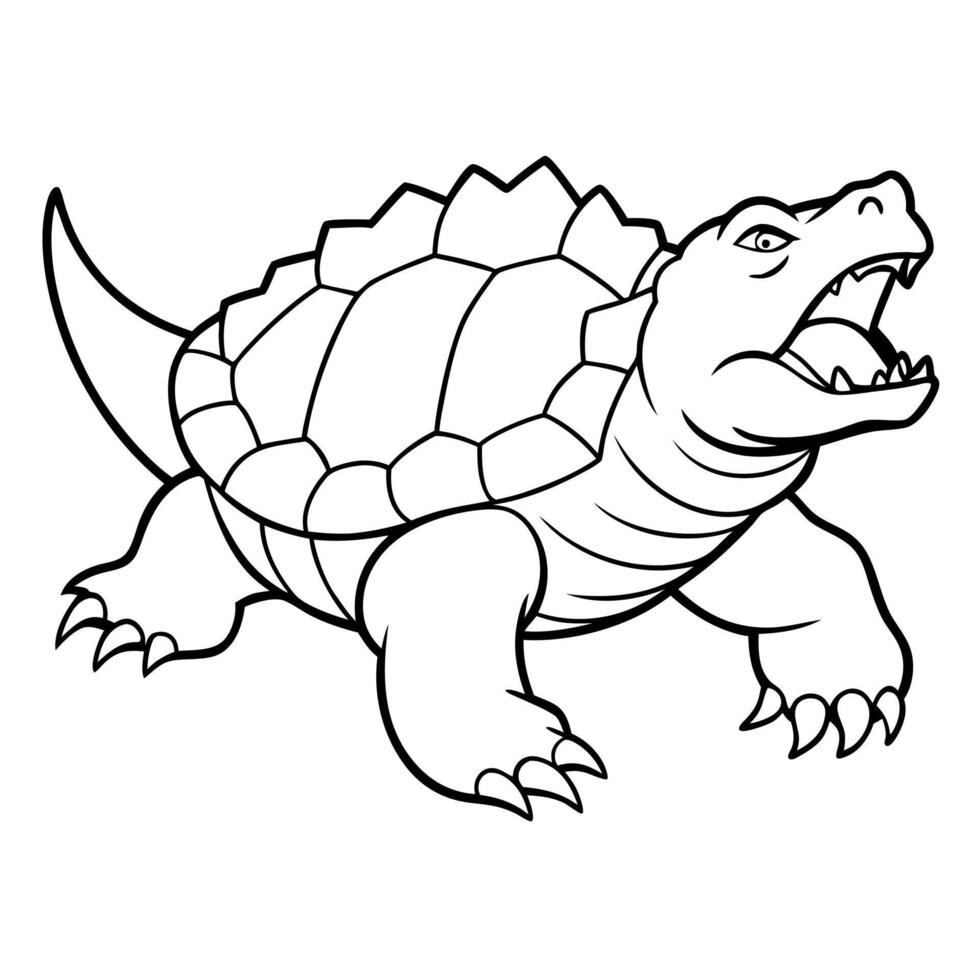 an alligator snapping turtle with its jaws open, showing rough shell ...