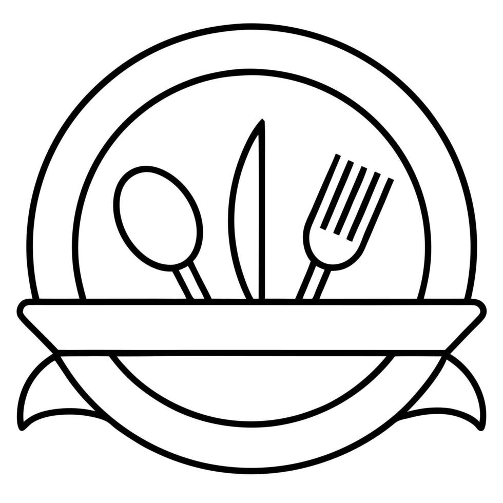 restaurant logo , plate, spoon, illustration line art vector