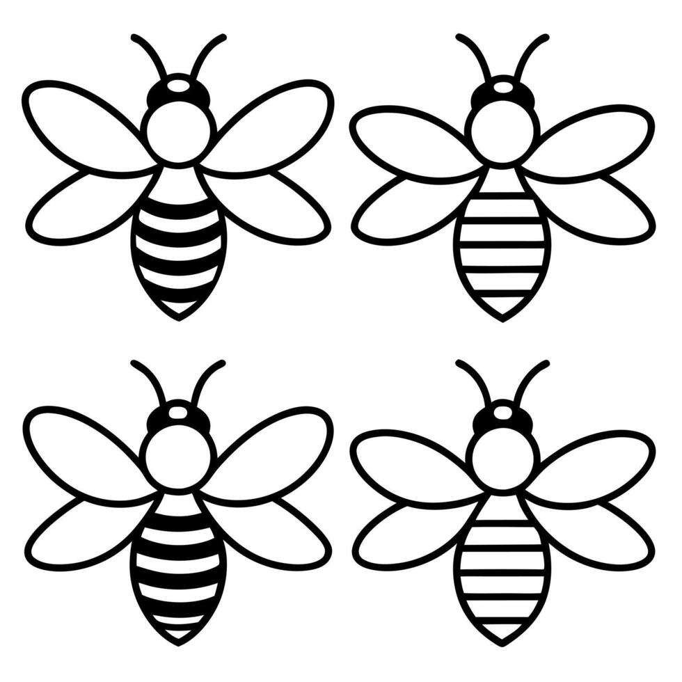4 bee icon, illustration line art vector