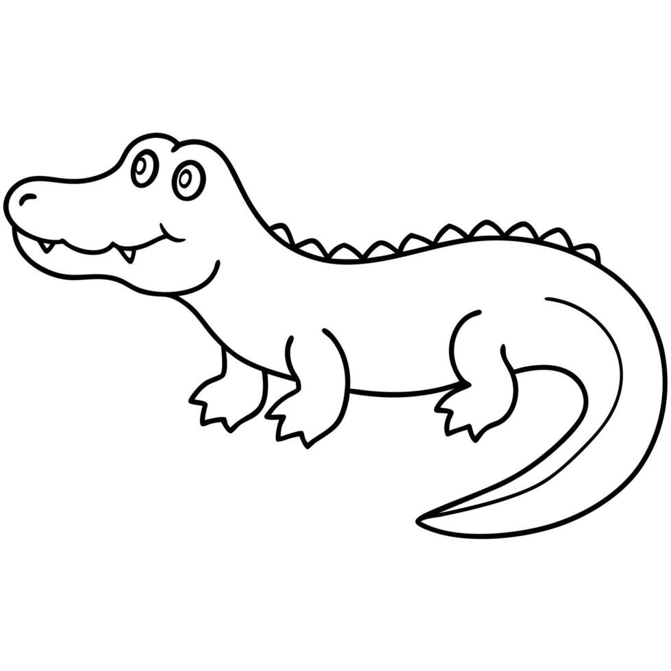 a drawing of a simple cute alligator, illustration line art vector