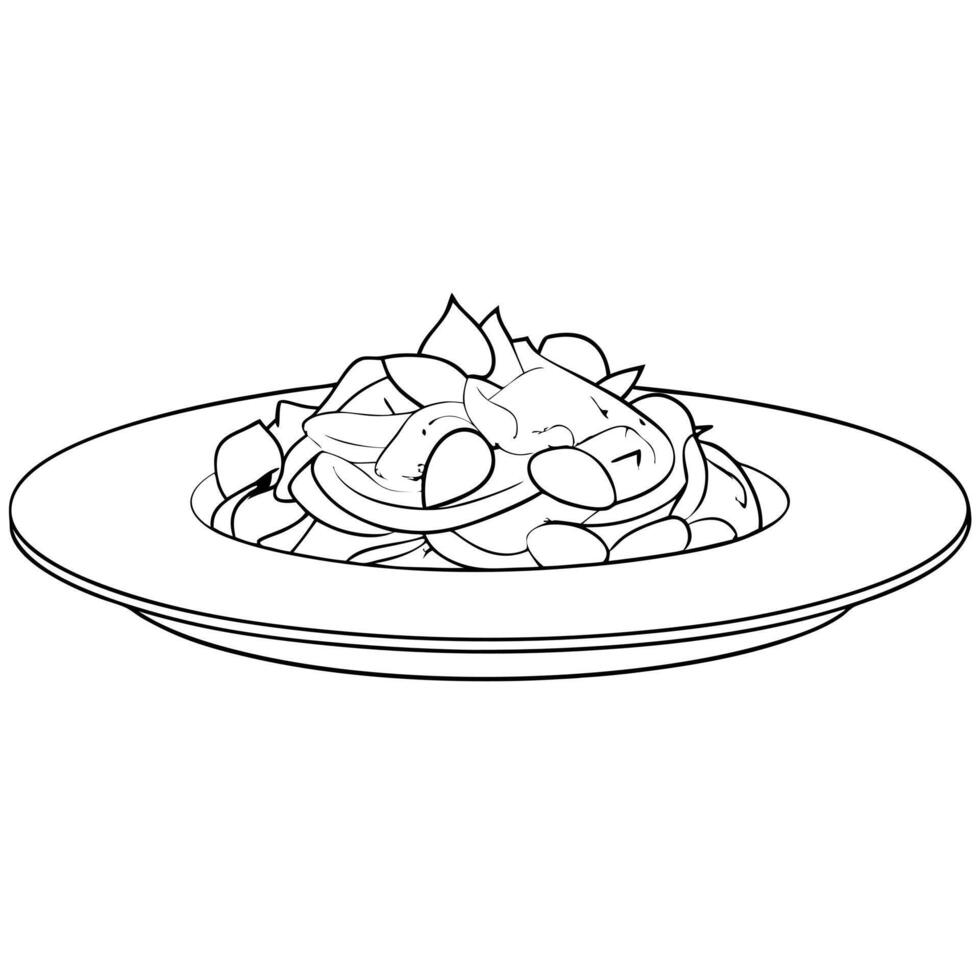 pad kee mao drunken noodles, illustration line art vector