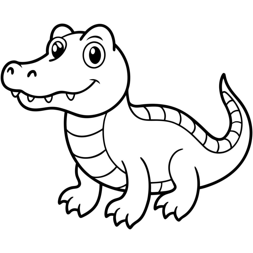 cute alligator drawing in illustration style for coloring, illustration line art vector