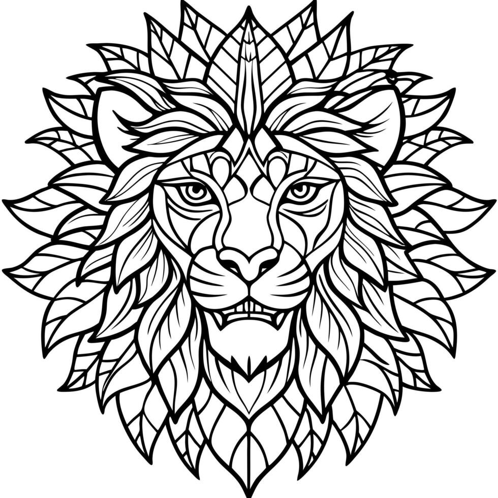 aggressive lion head mandala, illustration line art vector