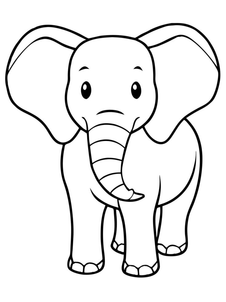 coloring book page, elephant, black and white, crisp dark lines, illustration line art vector