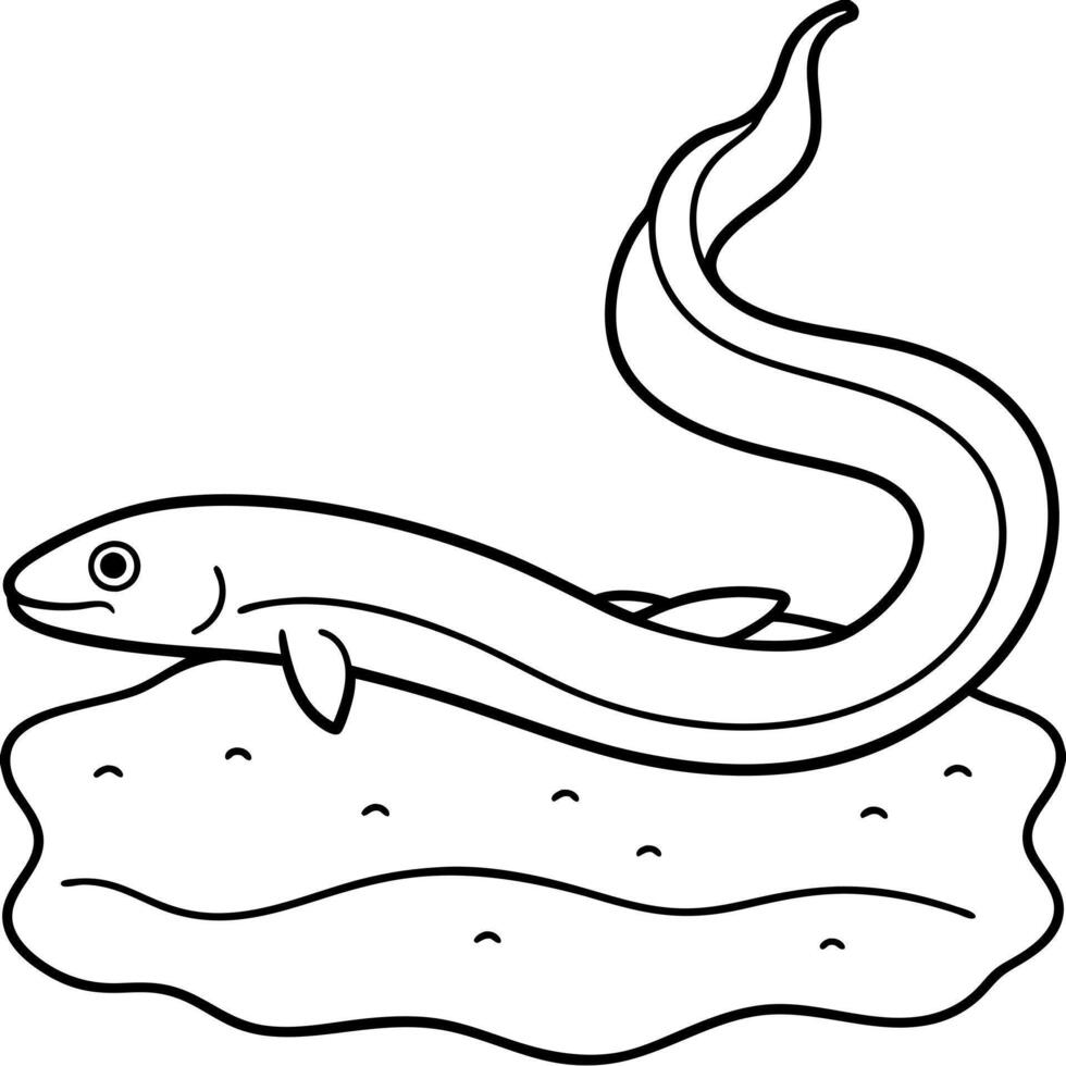 eel resting on the bottom the eel lies flat on the ocean or riverbed, sometimes partially vector