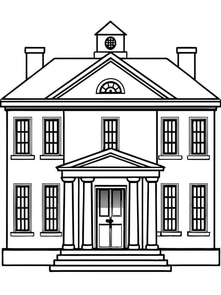 a georgian-style house from the southern us, illustration line art vector