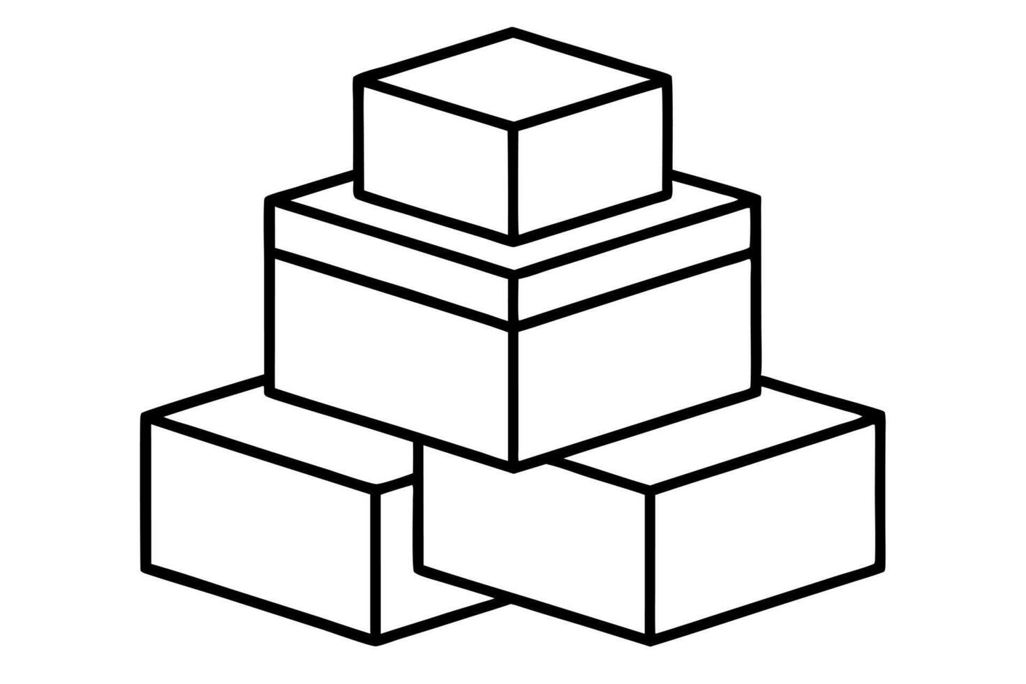 3 boxes stock on top of each other, illustration line art vector