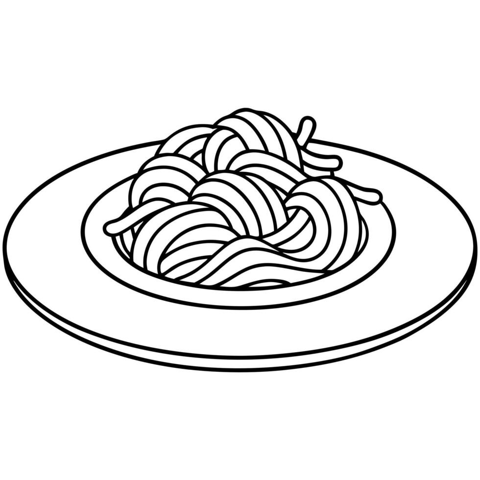 spaghetti in a plate, illustration line art vector