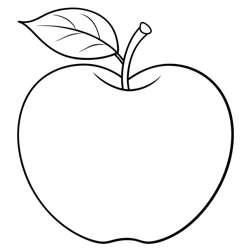 apple outline coloring book with reality feel leaves long branches, illustration line art vector