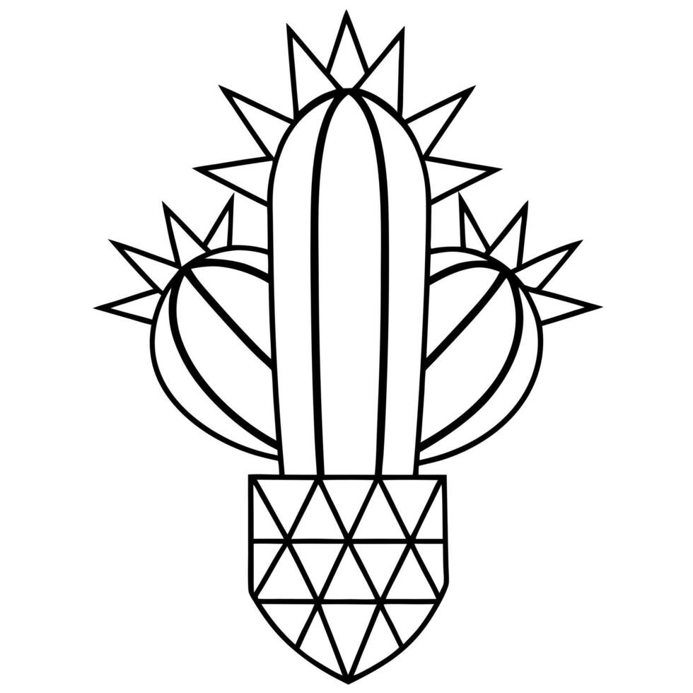 stylized cactus with geometric patterns, illustration line art vector
