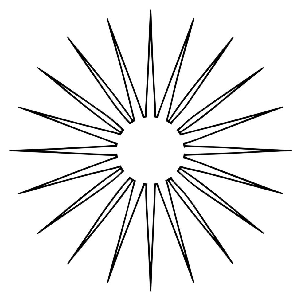 stylized sunburst rays radiating outward, illustration line art vector