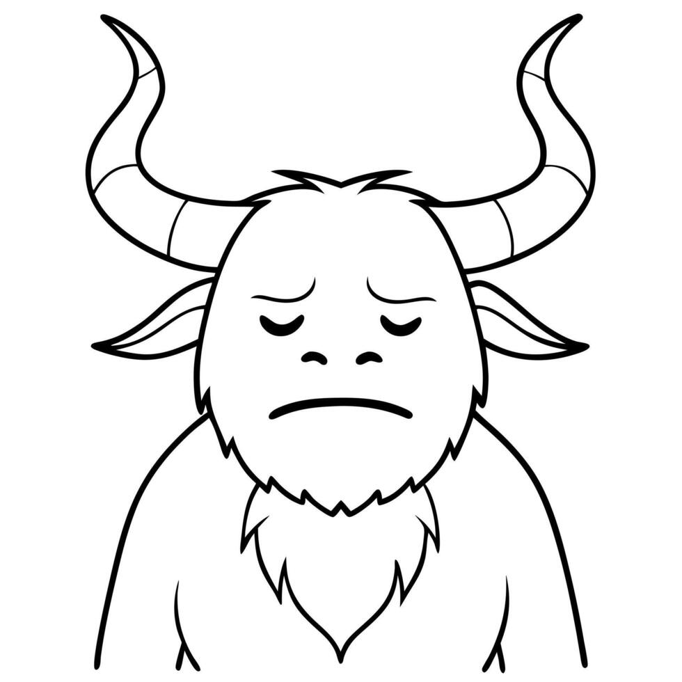 the same monster with two long horns exhausted on the workplace, illustration line art vector