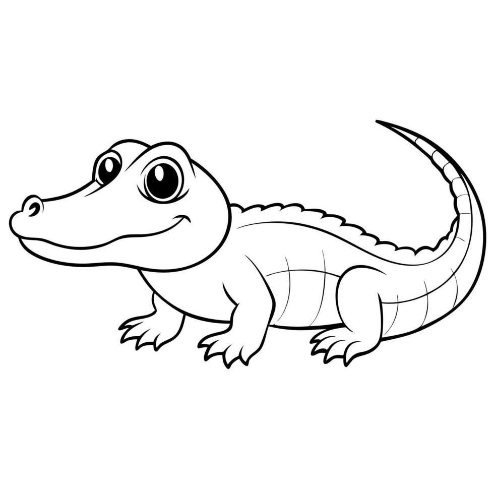 cute american alligator cartoon flat style drawing isolated on a white background, vector