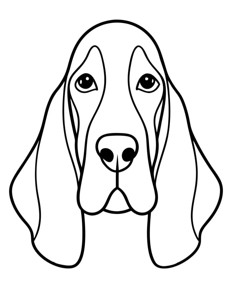 basset hound dog entire head front view, illustration line art vector