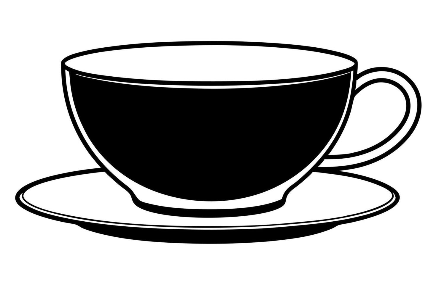 a cup of tea silhouette on white background, illustration line art vector