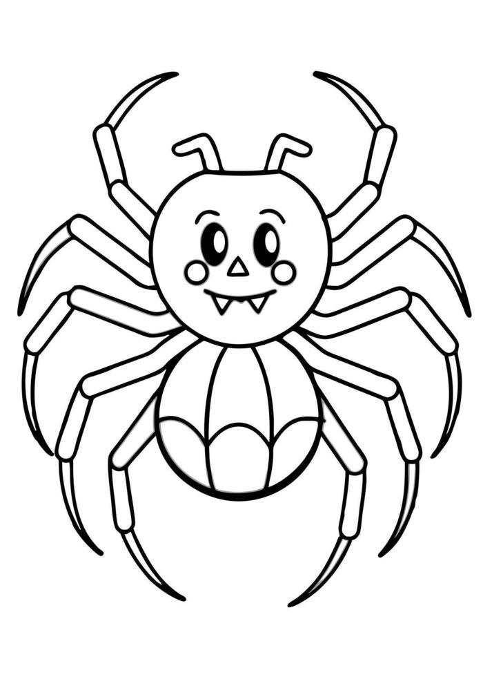a coloring page of an halloween arachnids with no color just black lines, illustration line vector
