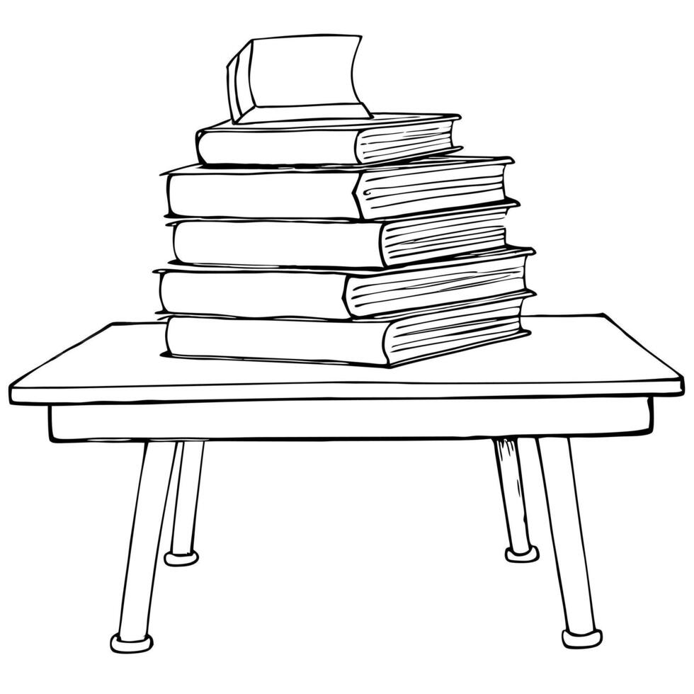 books stacked isolated on table, illustration line art vector
