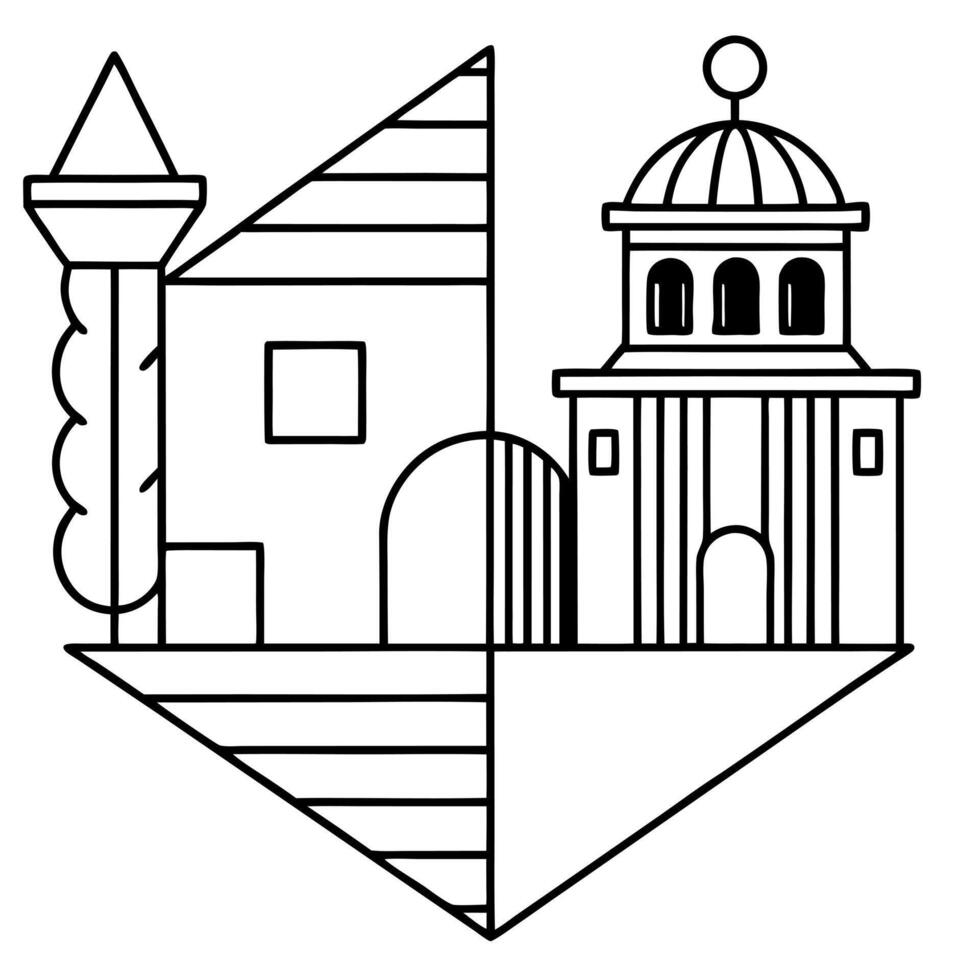 a structure that is half-real, half-imagined, with elements of both the natural and the man-made, vector
