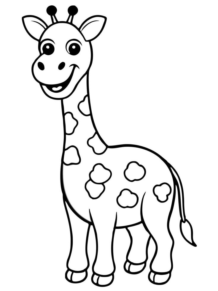smiling giraffe bold outline black and white full seeable for kids good to color, vector