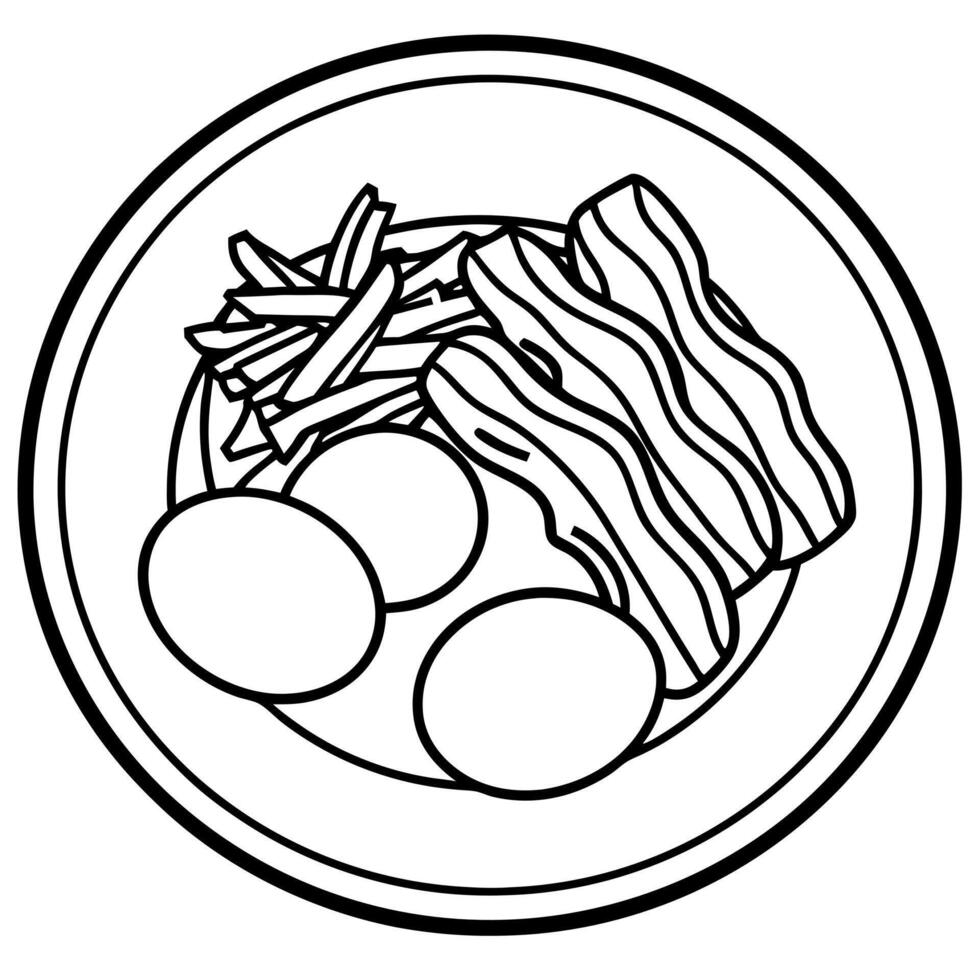 breakfast with bacon eggs and home fries on big plate delicious american breakfast menu, vector