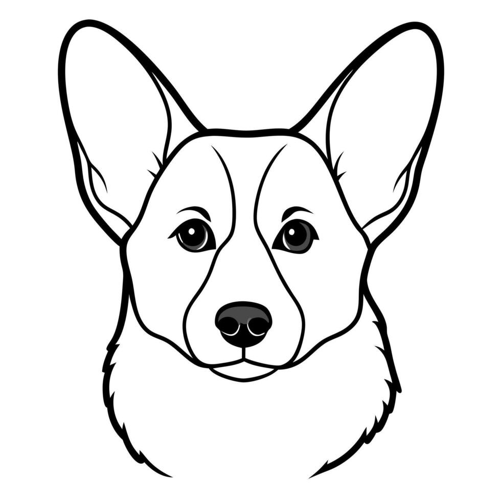 corgi portrait, illustration line art vector