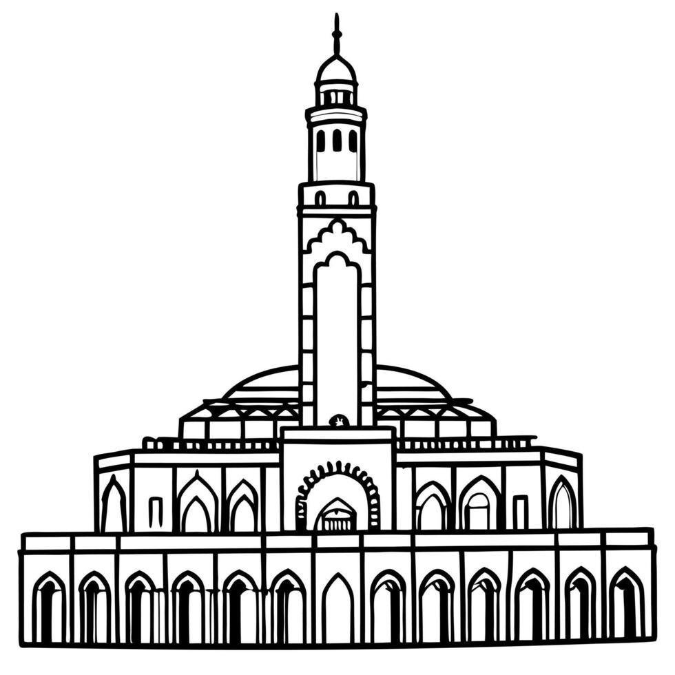 hassan 2 mosque, illustration line art vector
