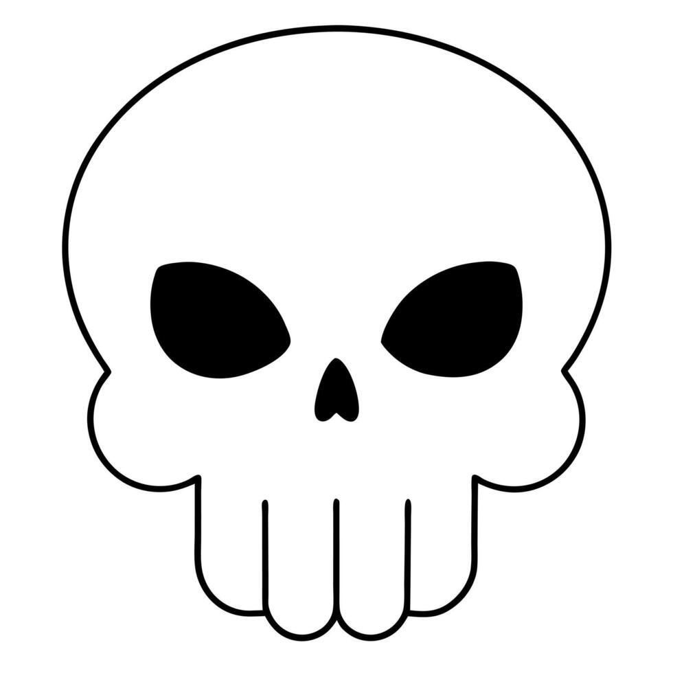 cute cartoon punisher skull with long teeth without lower jaw, illustration line art vector