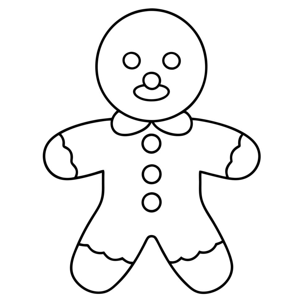 coloring page, bold line art, christmas gingerbread man with icing details and buttons, vector